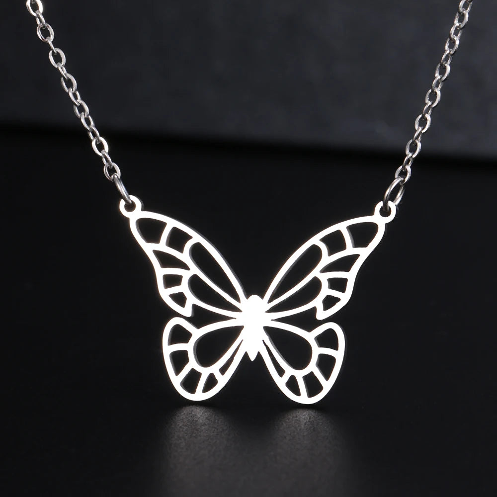 Stainless Steel Necklaces Elegant Hollow Butterfly Pendant Chain Collar Fashion Necklace For Women Jewelry Party Friends Gifts