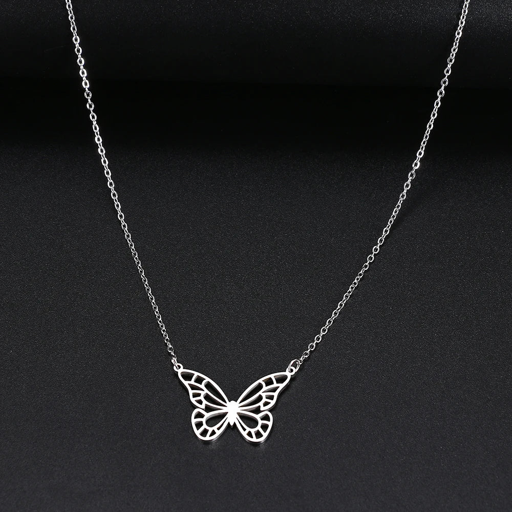 Stainless Steel Necklaces Elegant Hollow Butterfly Pendant Chain Collar Fashion Necklace For Women Jewelry Party Friends Gifts