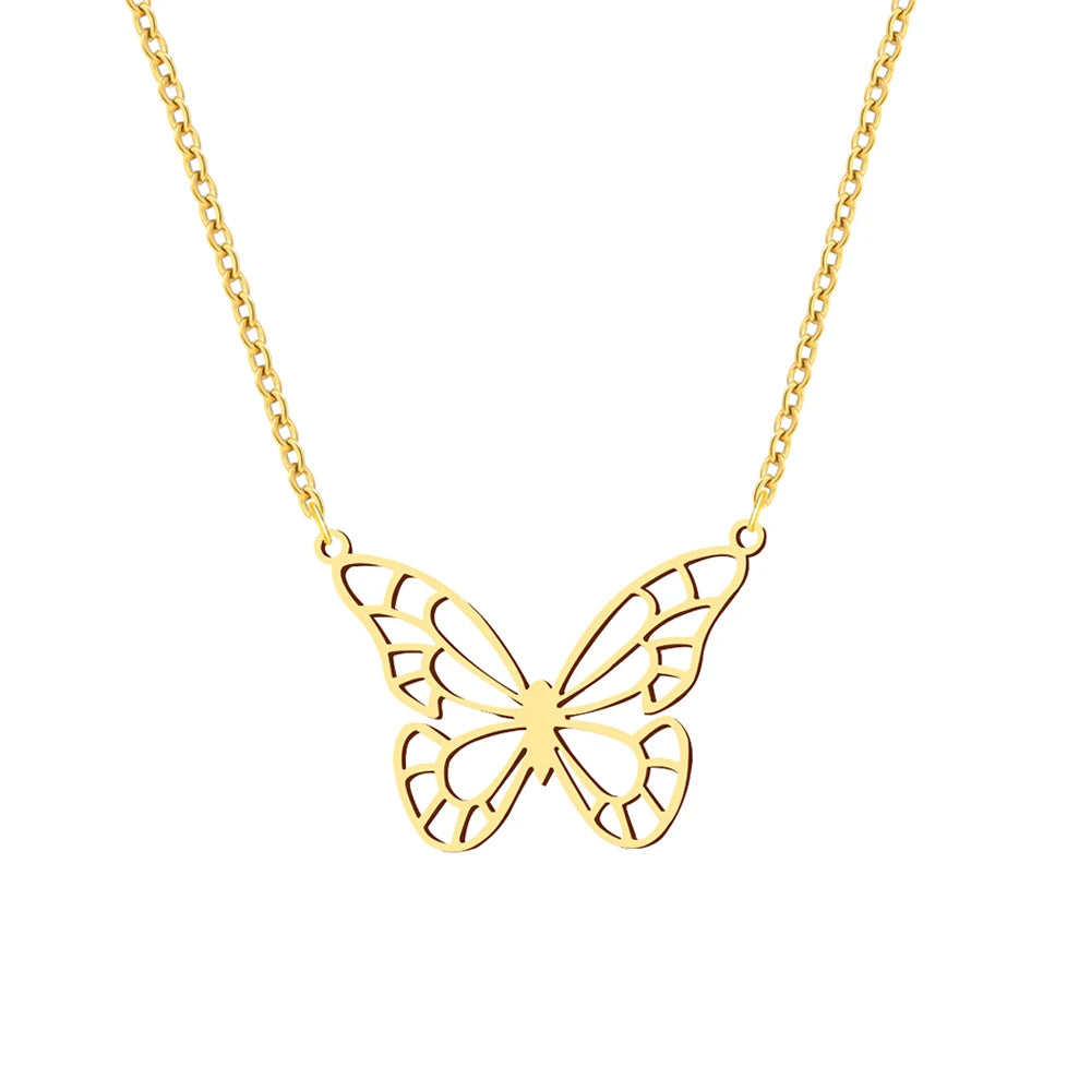Stainless Steel Necklaces Elegant Hollow Butterfly Pendant Chain Collar Fashion Necklace For Women Jewelry Party Friends Gifts