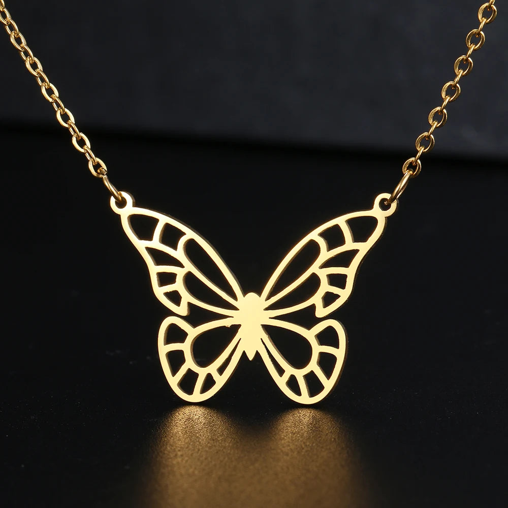 Stainless Steel Necklaces Elegant Hollow Butterfly Pendant Chain Collar Fashion Necklace For Women Jewelry Party Friends Gifts