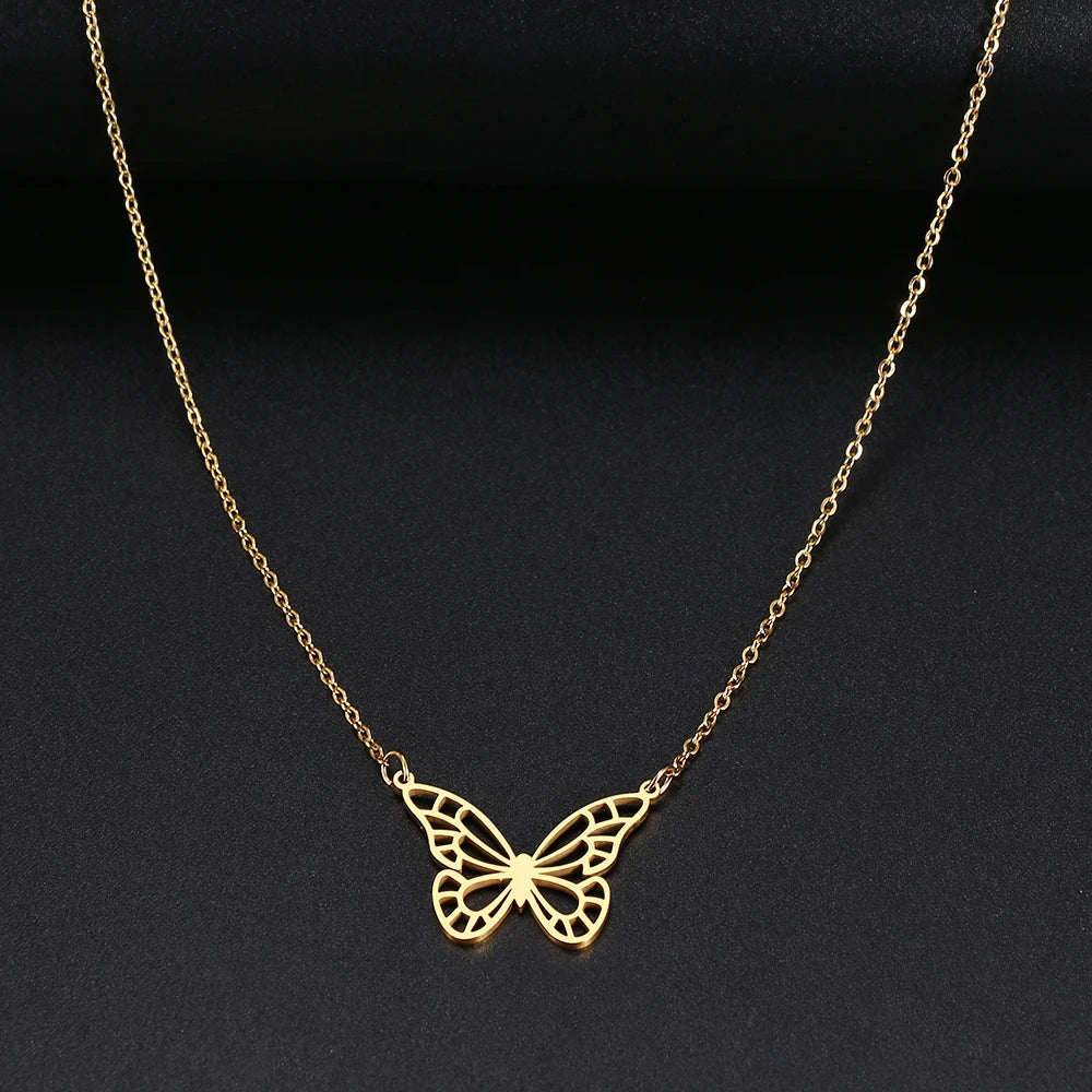 Stainless Steel Necklaces Elegant Hollow Butterfly Pendant Chain Collar Fashion Necklace For Women Jewelry Party Friends Gifts