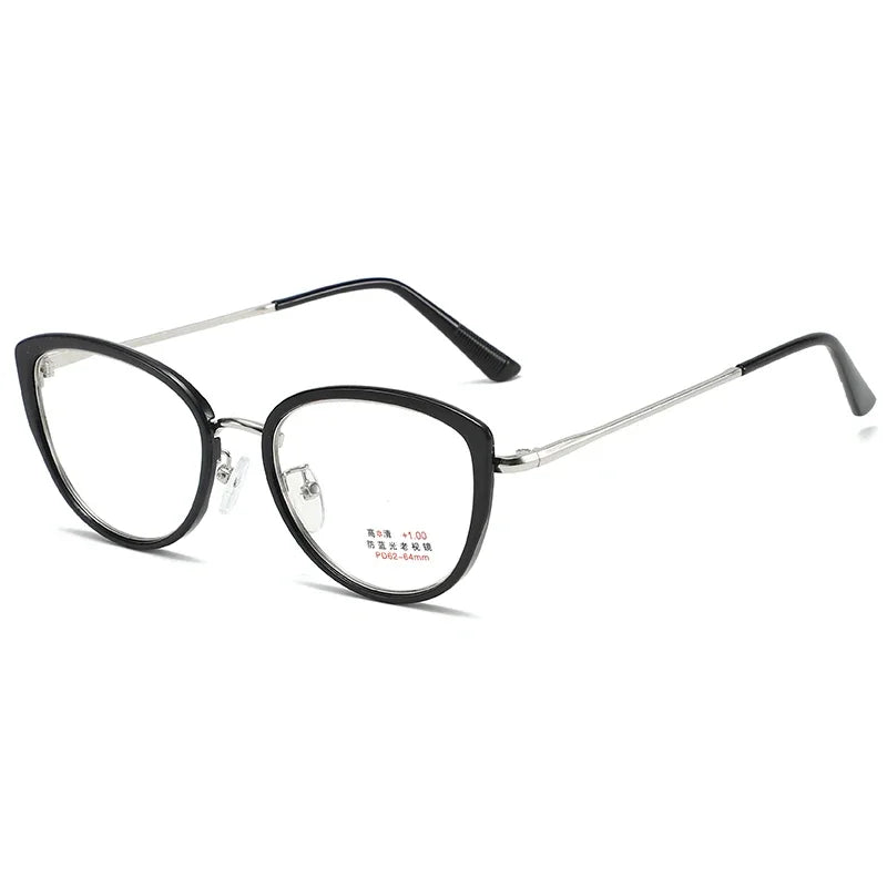 Round Frame Transparent Lens Reading Glasses Cat Eye Metal Computer Presbyopia Glasses High Definition Anti Blue Light Eyewear