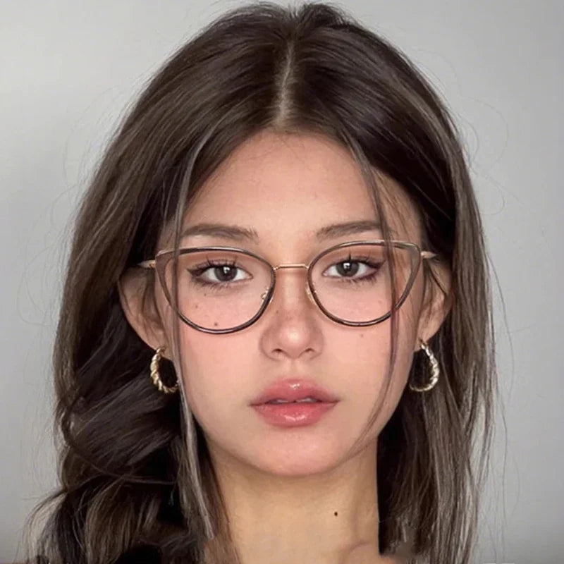 Round Frame Transparent Lens Reading Glasses Cat Eye Metal Computer Presbyopia Glasses High Definition Anti Blue Light Eyewear