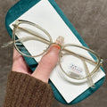 Round Frame Transparent Lens Reading Glasses Cat Eye Metal Computer Presbyopia Glasses High Definition Anti Blue Light Eyewear